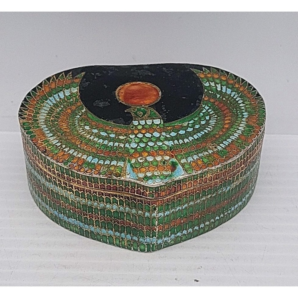 Cloisonné Enamel Metal Trinket Box With Lid Egypt Falcon of Horus God of the Sky